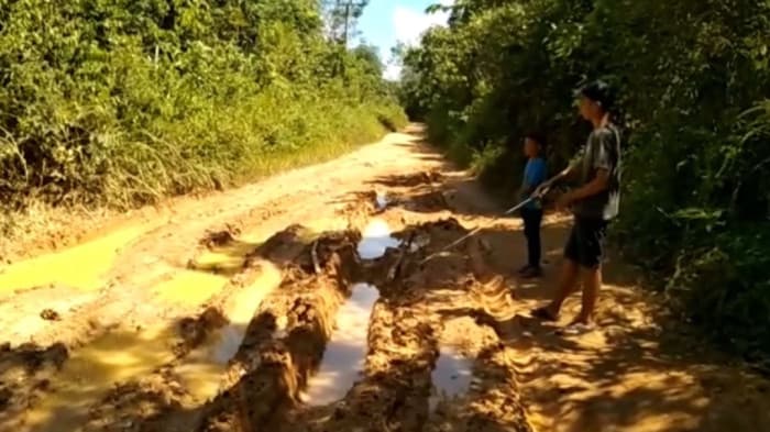 Belum Tersentuh Pembangunan, Warga Protes Dengan Pancing Ikan di Jalan Berlumpur